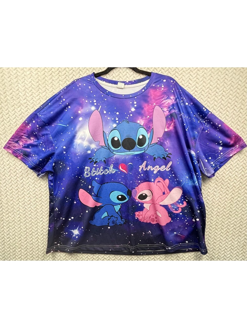 Stitch and Angel Graphic T-Shirt Galaxy Print 5XL
